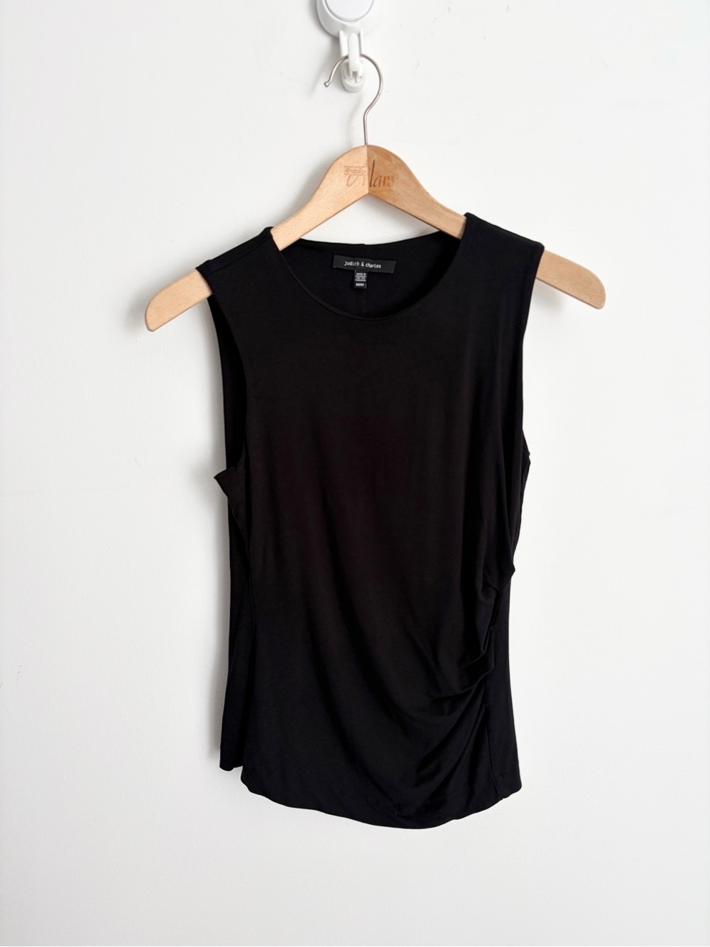 Judith & Charles Black Ruched Draped Top Quiet Luxury Minimalist M